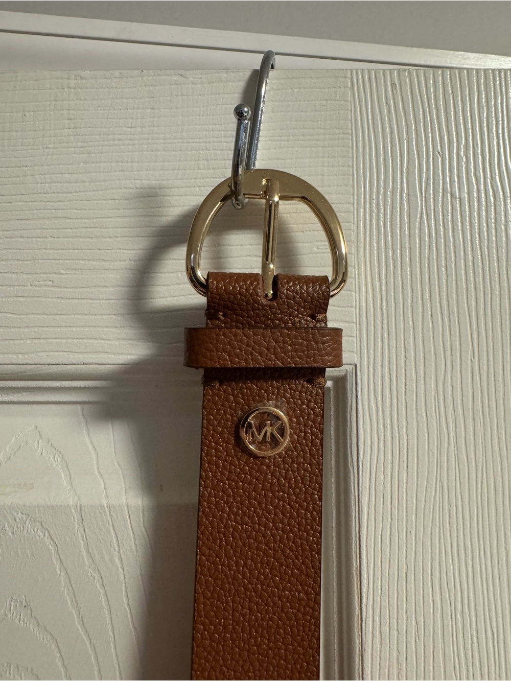 Michael Kors Cognac Pebbled Leather Belt with Gold MK Buckle